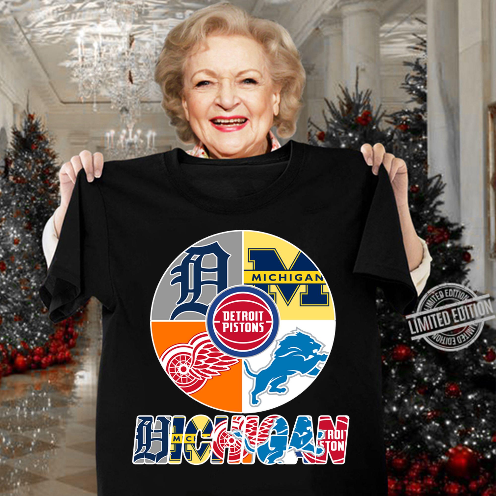 Detroit red wings, detroit tigers , detroit lions, detroit pistons, Michigan wolverines t-shirt woman shirt