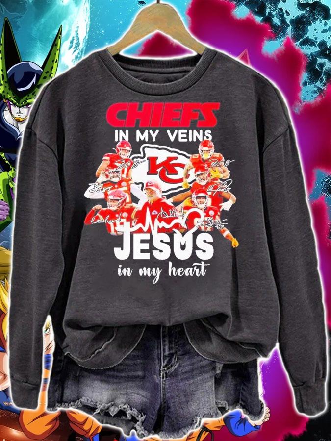 Chiefs in my veins Jesus in my heart signatures shirt t-shirt sweatshirt