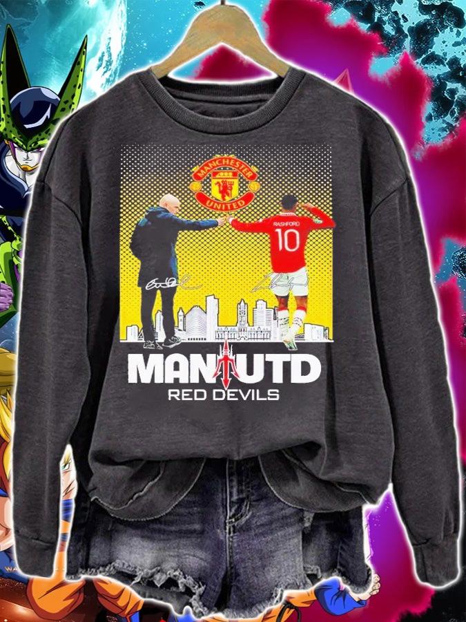 Erik Ten Hag and Macus Rafosh Man Utd Red Devils shirt t-shirt sweatshirt