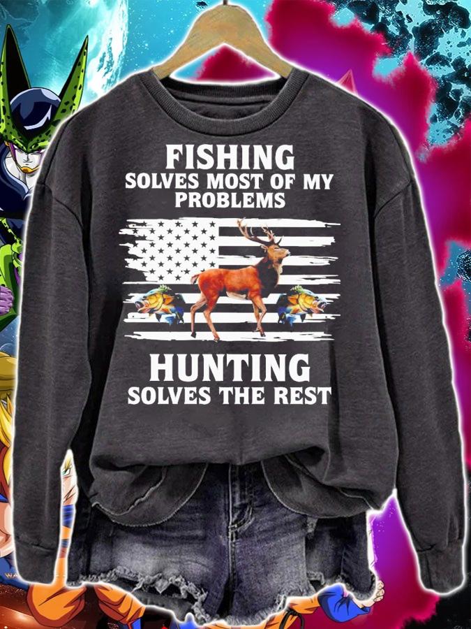 Fishing solves most of my problems hunting solves the rest US flag shirt t-shirt sweatshirt