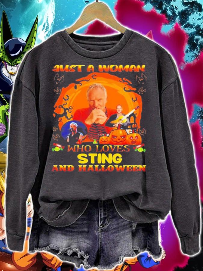Just A Woman Who Loves Sting And Halloween Shirt t-shirt sweatshirt