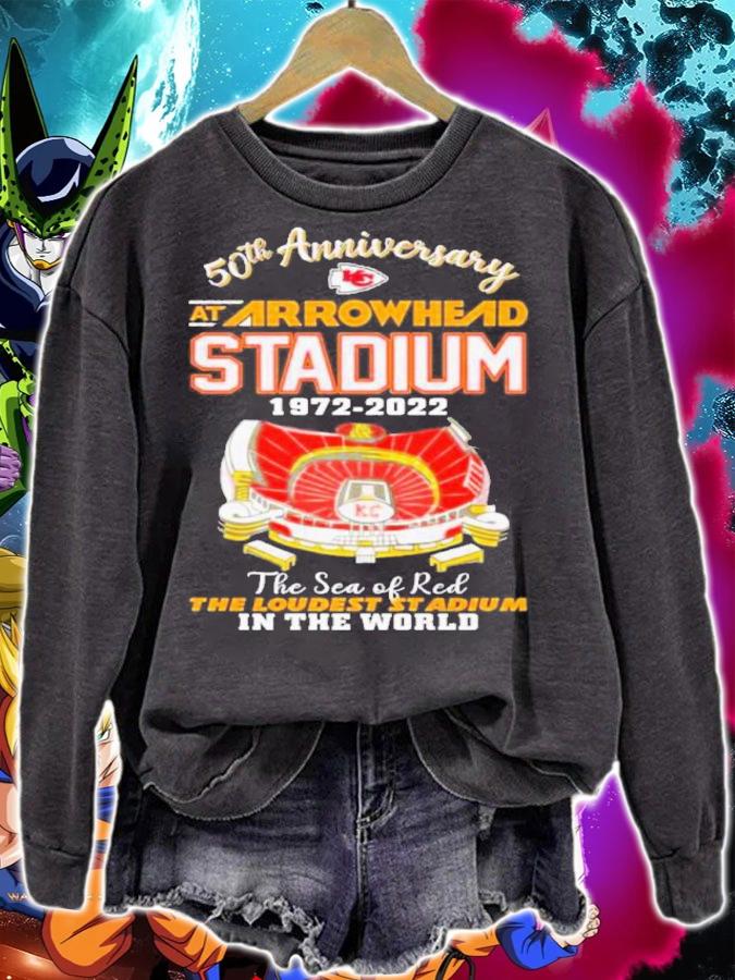 Kansas City Chiefs 50th Anniversary At Arrowhead Stadium 1972-2022 The Sea Of Red The Loudest Stadium In The World Shirt t-shirt sweatshirt
