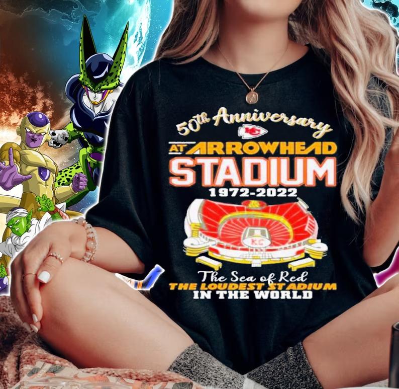 Kansas City Chiefs 50th Anniversary At Arrowhead Stadium 1972-2022 The Sea Of Red The Loudest Stadium In The World Shirt t-shirt woman shirt