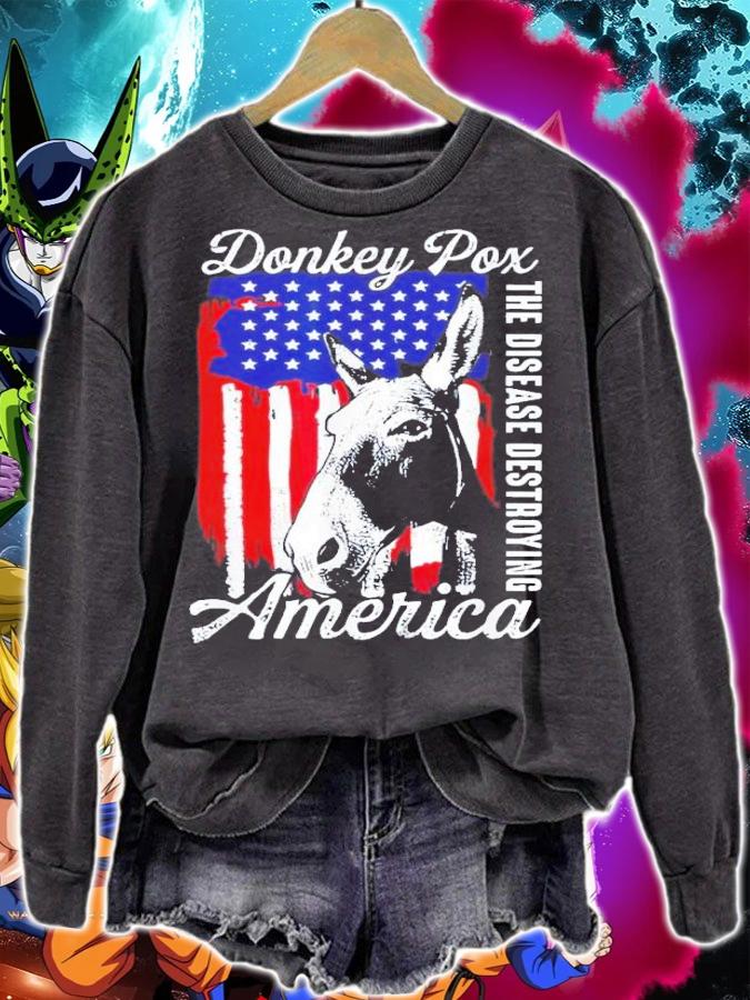 Donkey Pox The Disease Destroying America Retro US Flag T-Shirt t-shirt sweatshirt