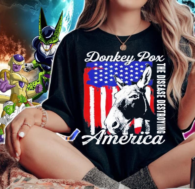 Donkey Pox The Disease Destroying America Retro US Flag T-Shirt t-shirt woman shirt