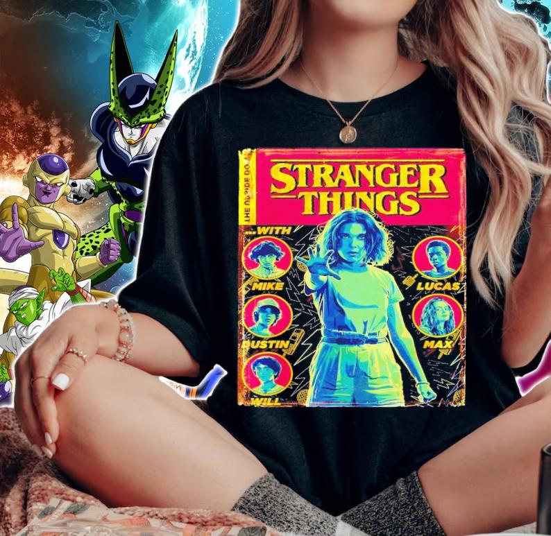 Netflix Stranger Things Group Shot Comic Cover Shirt t-shirt woman shirt
