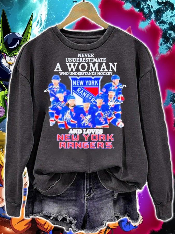 Never Underestimate A Woman Who Understands Hockey And Lives New York Rangers Signatures t-shirt sweatshirt