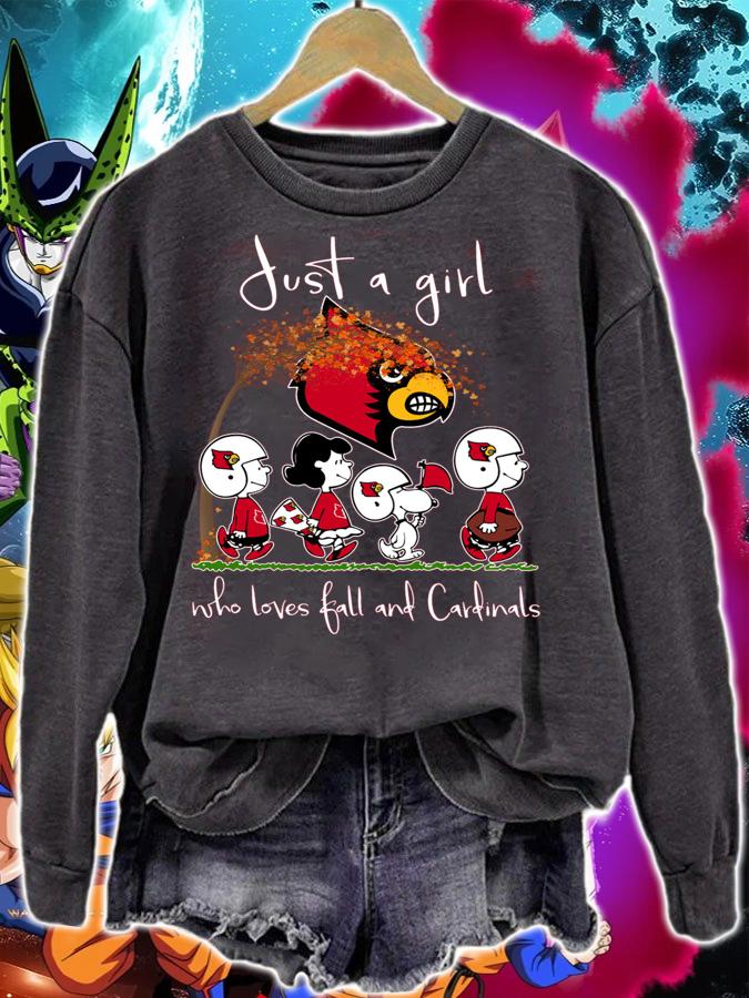 Louisville Cardinals Peanuts Snoopy Just A Girl Who Love Fall And Cardinals t-shirt sweatshirt