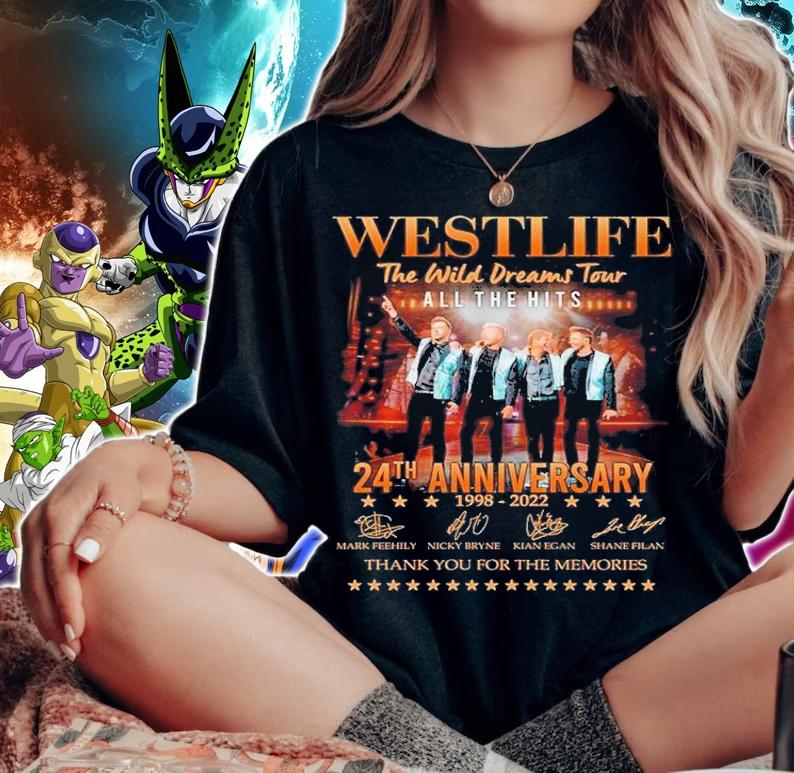 Westlife The Wild Dreams Tour All The Hits 24th Anniversary 1998-2022 Signatures Thank You For The Memories Shirt t-shirt woman shirt