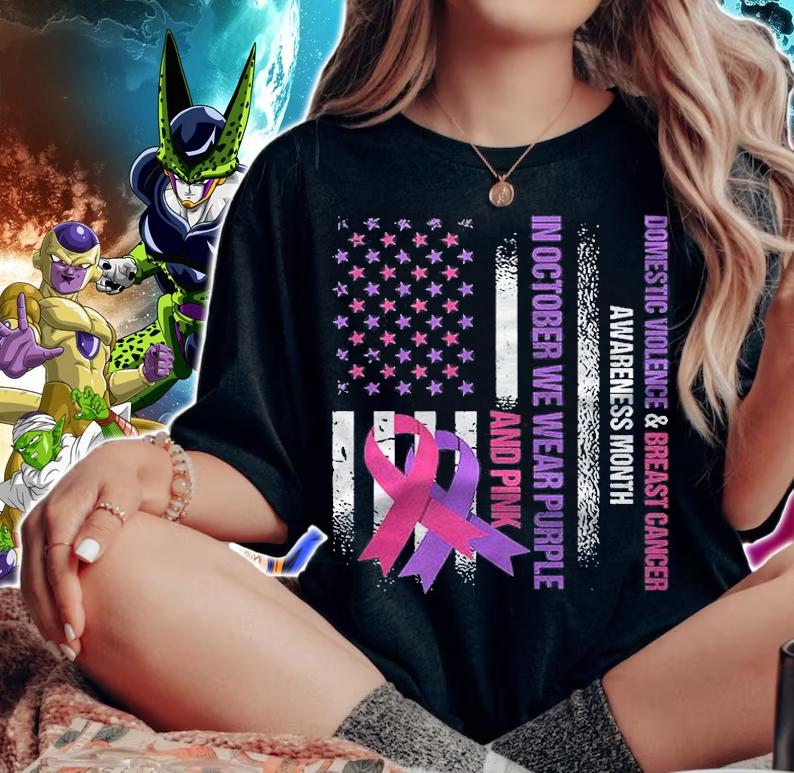 American Flag Breast Cancer And Domestic Violence Awareness Shirt t-shirt woman shirt