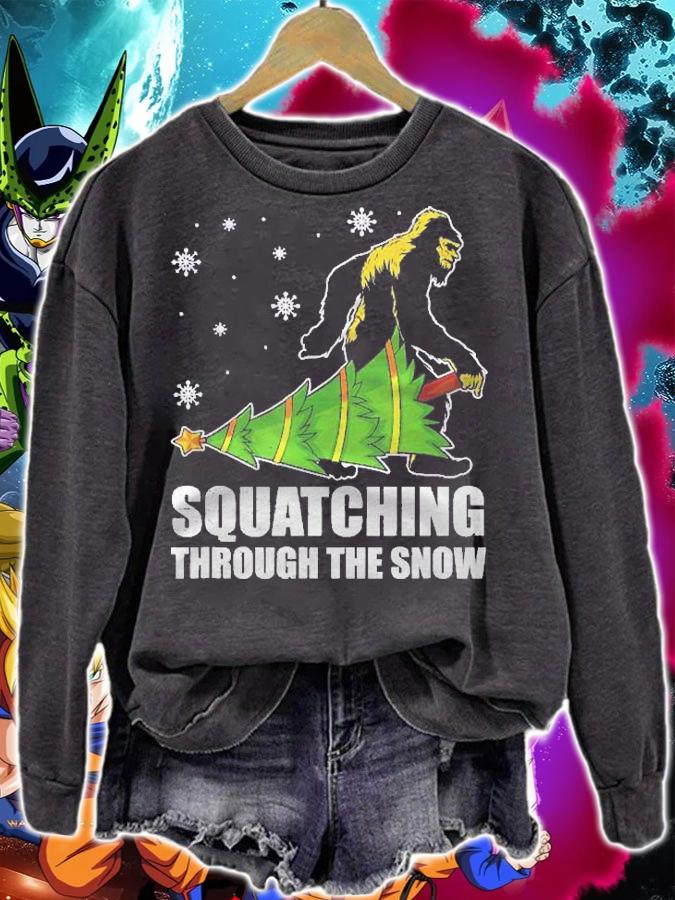 Bigfoot Squatching Through The Snow Holiday Gift Christmas Shirt t-shirt sweatshirt