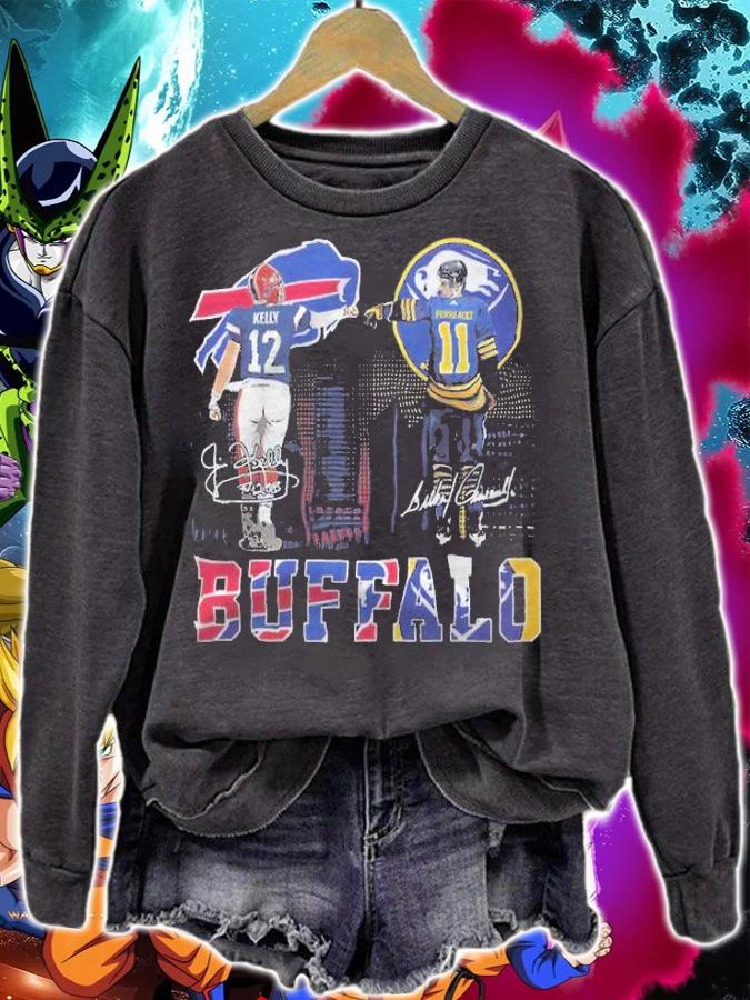 Buffalo Jim Kelly and Buffalo Sabres Pete Ault signatures shirt t-shirt sweatshirt