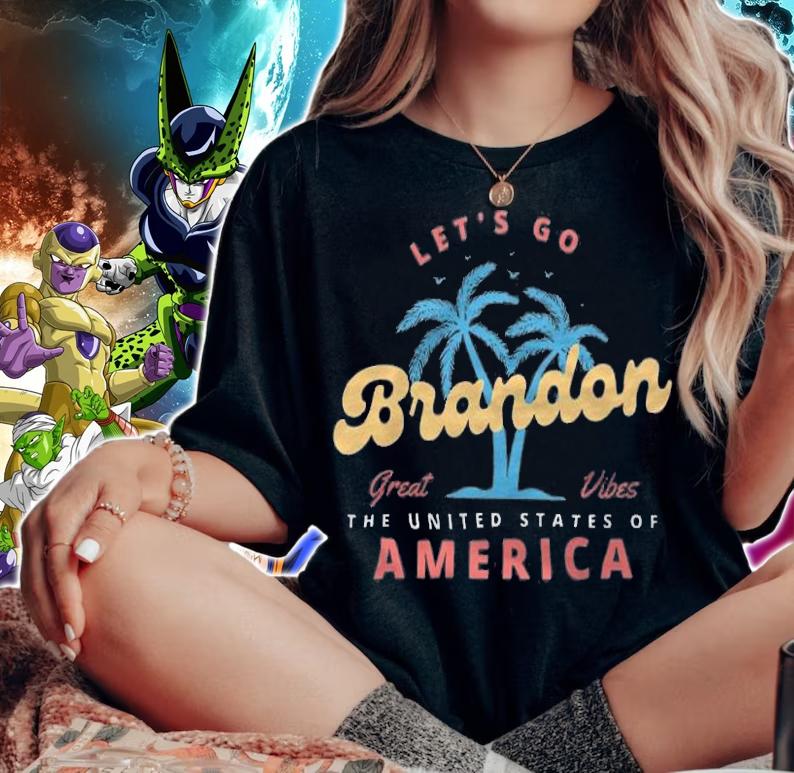 Let's Go Brandon Great Vibes USA, Fjb, Let Go Brandon, American Flag T-Shirt t-shirt woman shirt