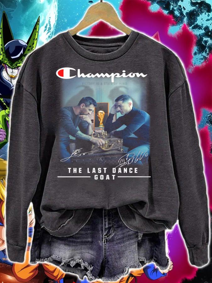 Champion Lionel Messi and Cristiano Ronaldo The Last Dance Goat Signatures t-shirt sweatshirt