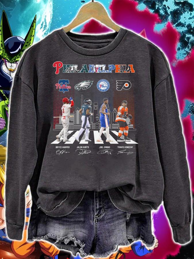 Philadelphia Sport Team Abbey Road Phillies Eagles 76ers Flyers Signatures t-shirt sweatshirt