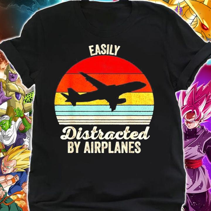 Vintage Retro Easily Distracted By Airplanes Pilot Gift T-Shirt t-shirt shirt