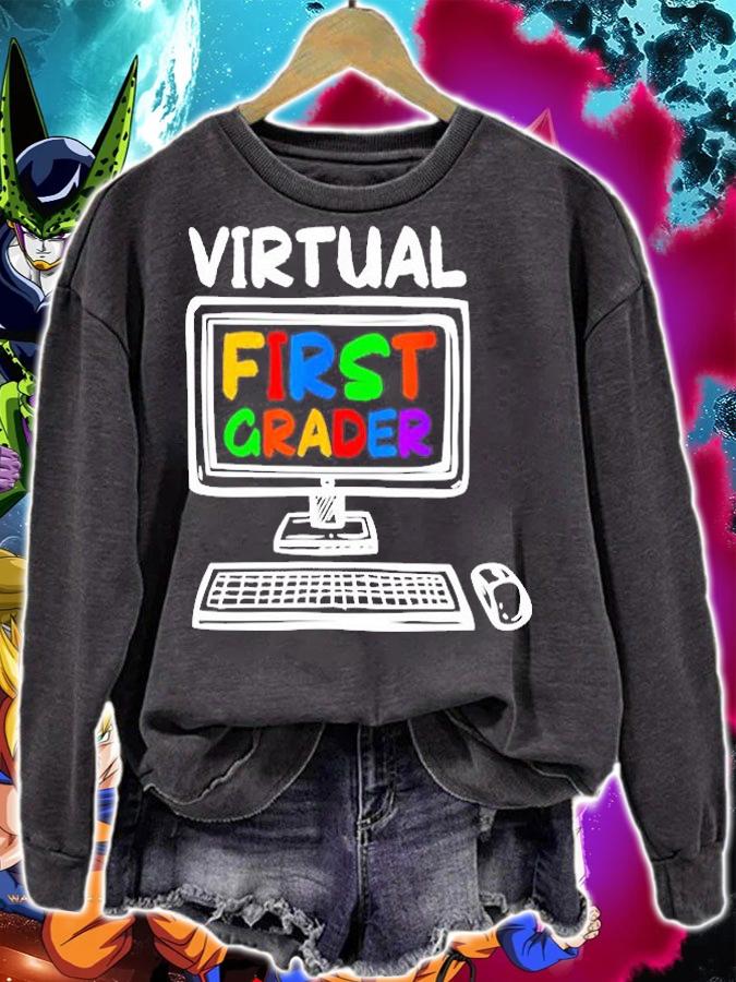 Virtual First Grade Funny Distance Learning Back to School T-Shirt t-shirt sweatshirt