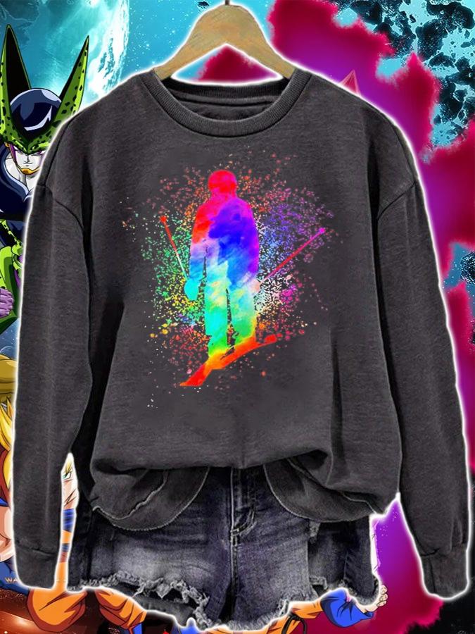 Woman Skier Skiing Jumping In Watercolor T-Shirt t-shirt sweatshirt