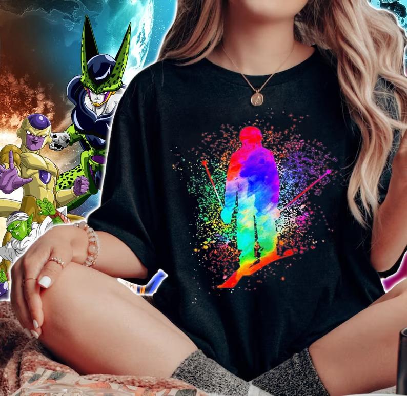 Woman Skier Skiing Jumping In Watercolor T-Shirt t-shirt woman shirt
