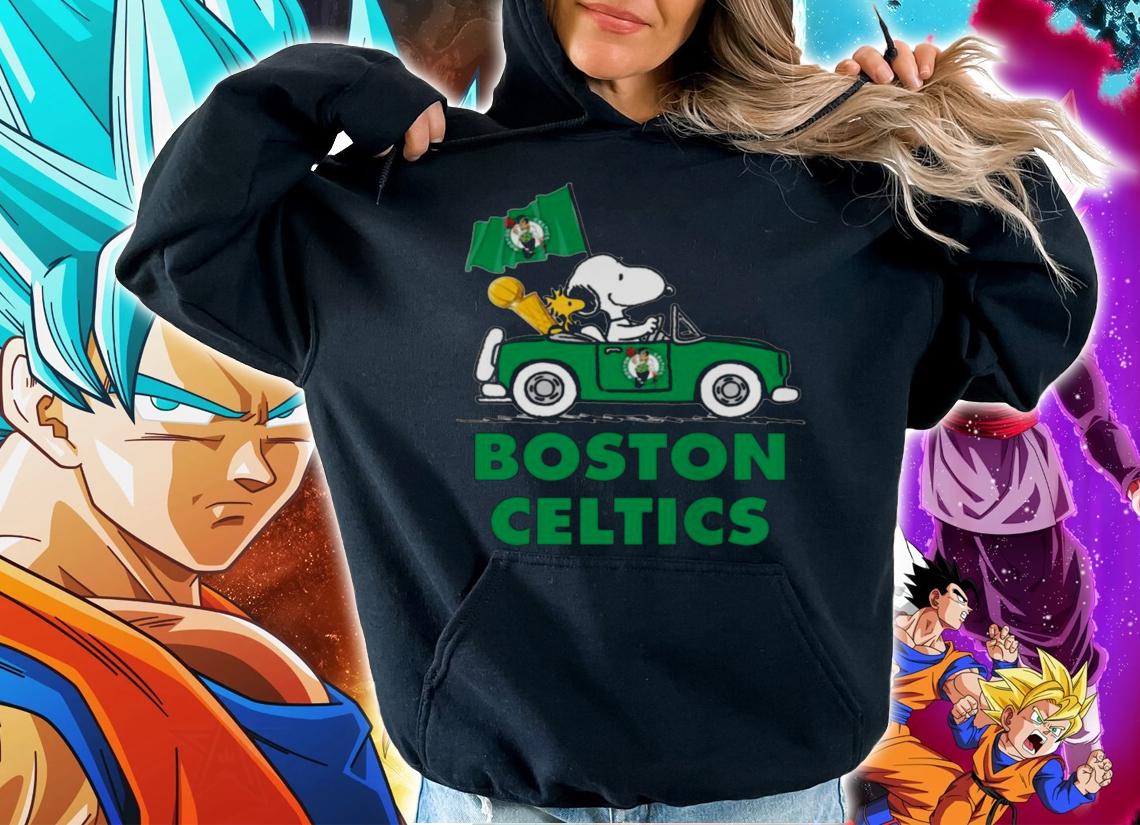 Snoopy And Woodstock Driving Car Boston Celtics Flag t-shirt hoodie