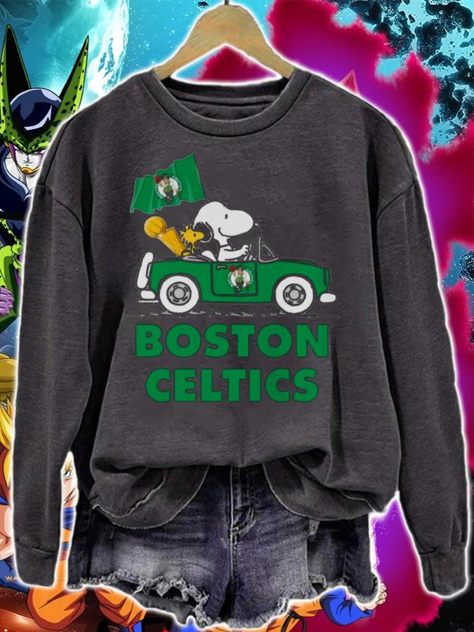 Snoopy And Woodstock Driving Car Boston Celtics Flag t-shirt sweatshirt