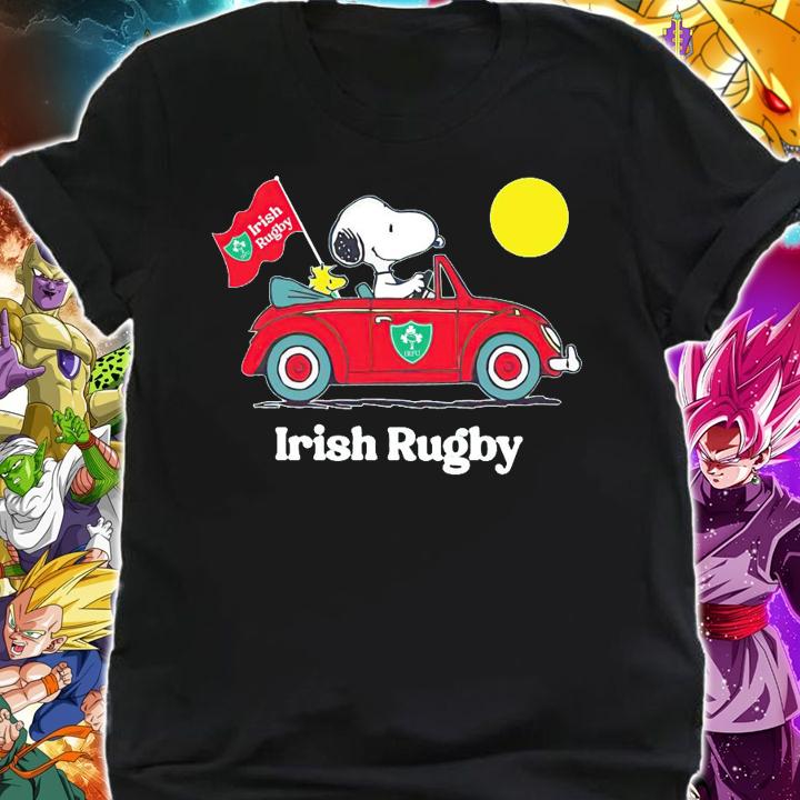 Snoopy And Woodstock Driving Car Irish Rugby Flag t-shirt shirt