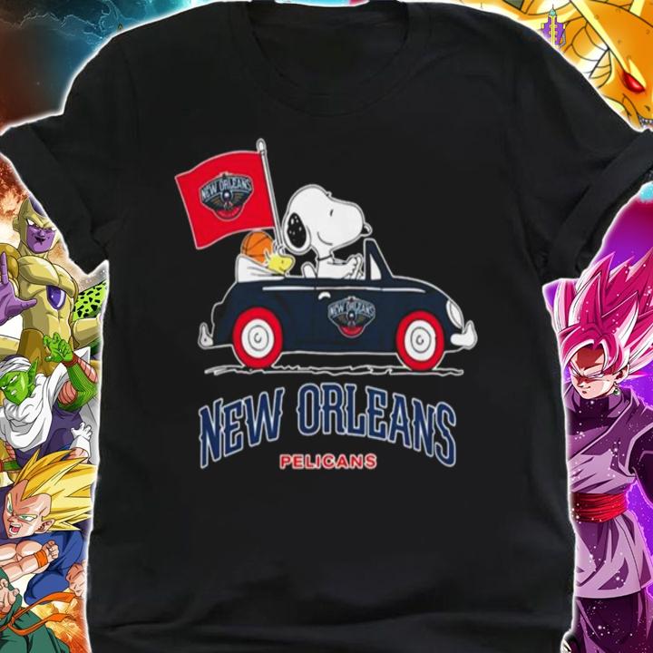 Snoopy And Woodstock Driving Car New Orleans Pelicans Flag t-shirt shirt