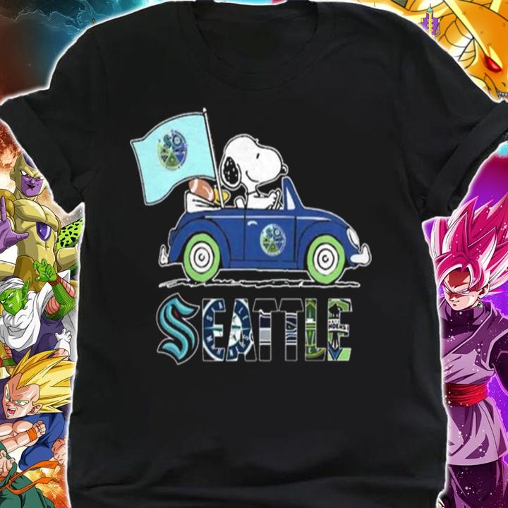 Snoopy And Woodstock Driving Car Seattle Sports Teams Flag t-shirt shirt