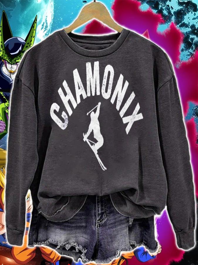Ski Chamonix Mont Blanc Skier France Vintage Skiing Europe Pullover Shirt sweatshirt