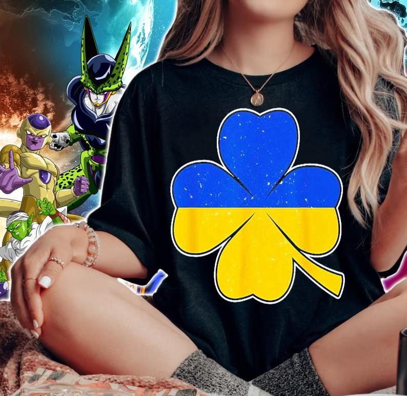 Support Ukraine St Patrick's Day Ukrainian Flag On Clover Peace Ukraine T-Shirt woman shirt