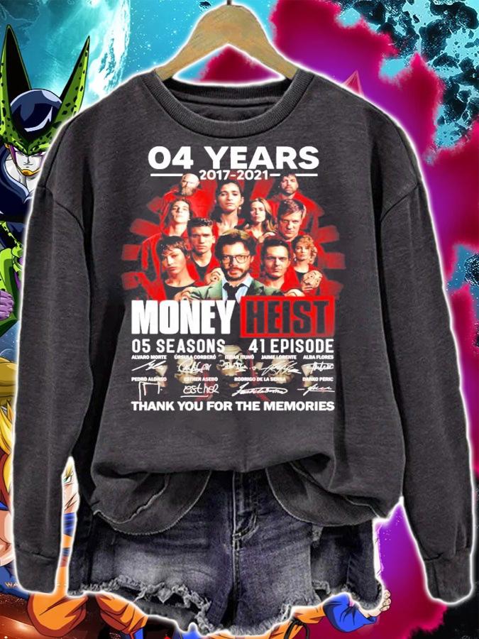 04 years 2017 2021 Money Heist 05 seasons 41 episode signatures t-shirt sweatshirt