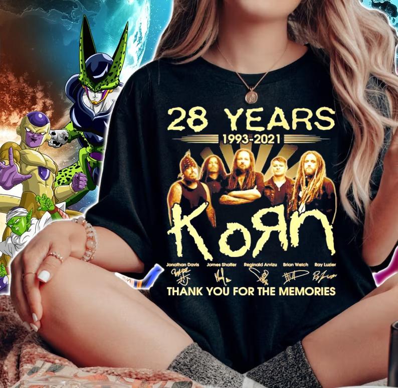 28 years 1993-2021 Korn band signature thank you for the memories t-shirt woman shirt