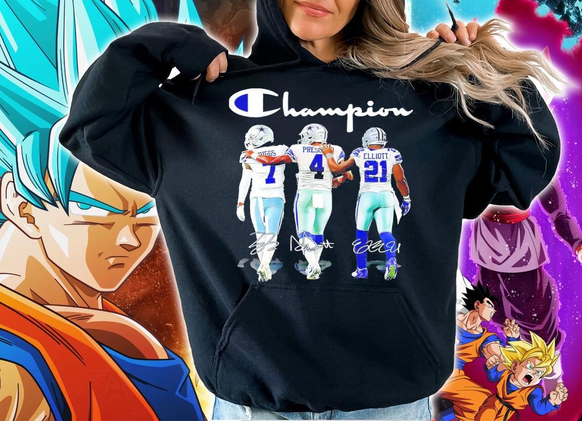 Dallas Cowboys Champions Trevon Diggs Vs Dak Prescott And Ezekiel Elijah Elliott Signatures Shirt hoodie