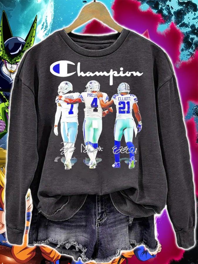 Dallas Cowboys Champions Trevon Diggs Vs Dak Prescott And Ezekiel Elijah Elliott Signatures Shirt sweatshirt