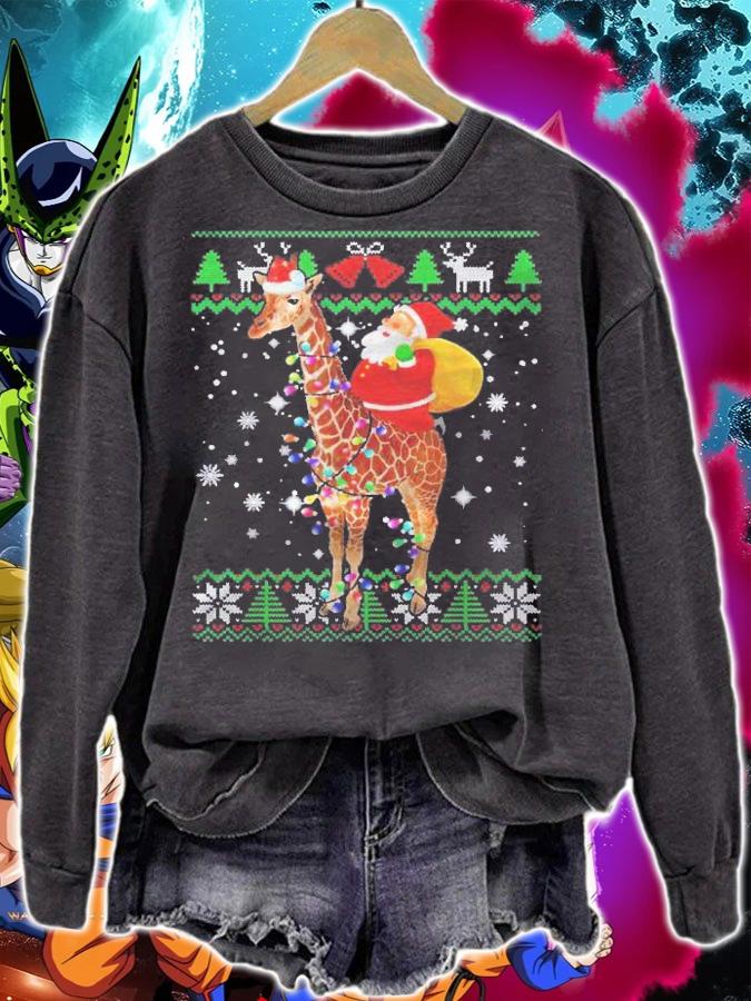 Funny Santa Riding Giraffe Christmas Decorations Shirt sweatshirt