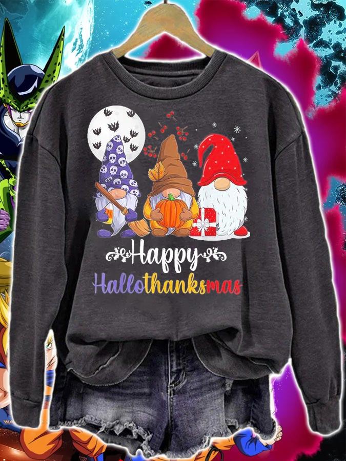 Halloween Thanksgiving Christmas Happy HalloThanksMas Gnomes T-Shirt sweatshirt
