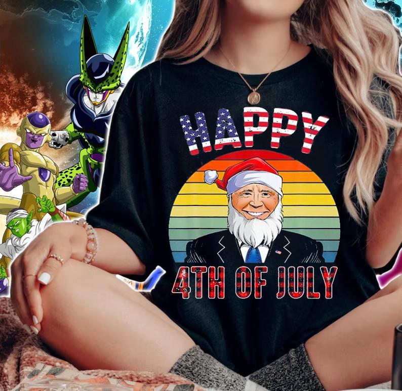 Happy 4Th July Meme Christmas 2021 Biden Santa Hat T-Shirt woman shirt