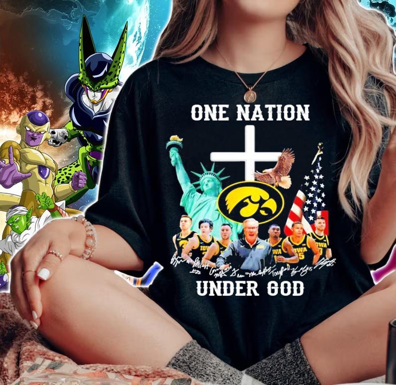 Iowa Hawkeyes One Nation Under God Signatures Shirt woman shirt