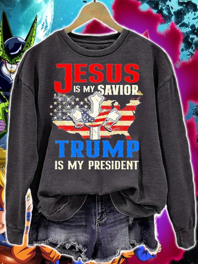 Jesus Is My Savior Trump Is My President US Flag 2022 T-Shirt sweatshirt