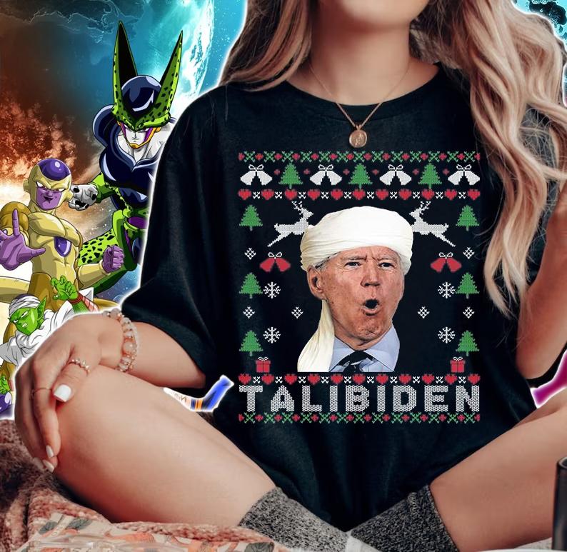 Let's Go Brandon Santa Hat Ugly Christmas Talibiden T-Shirt woman shirt