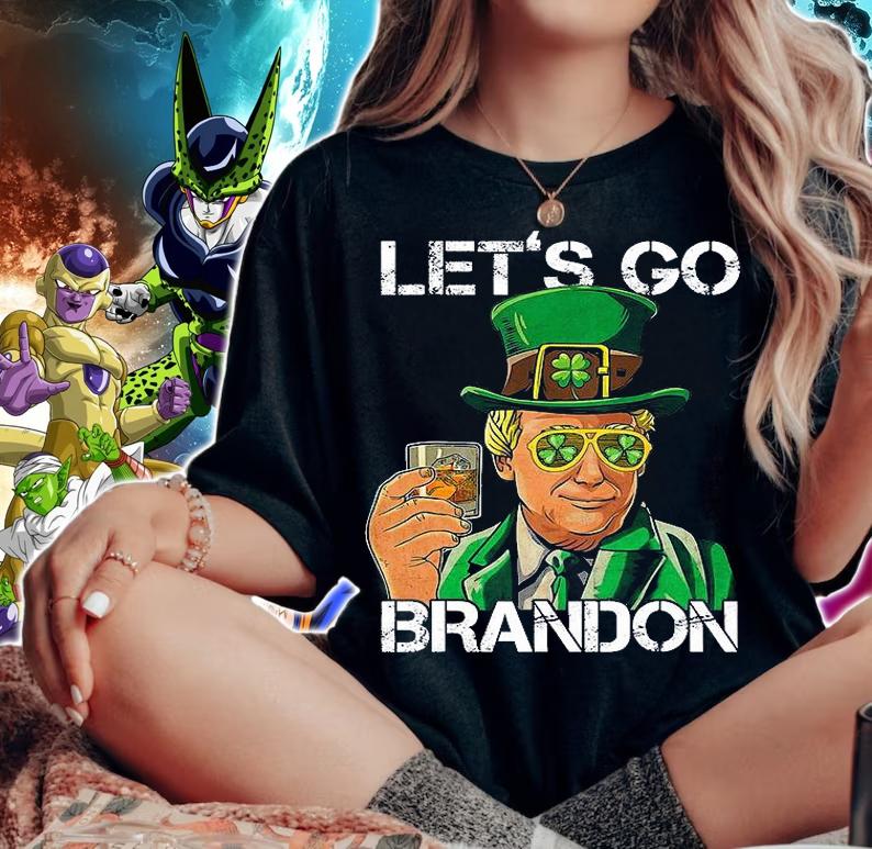 Lets Go Brandon St Patricks Day Trump American Flag Shamrock T-Shirt woman shirt