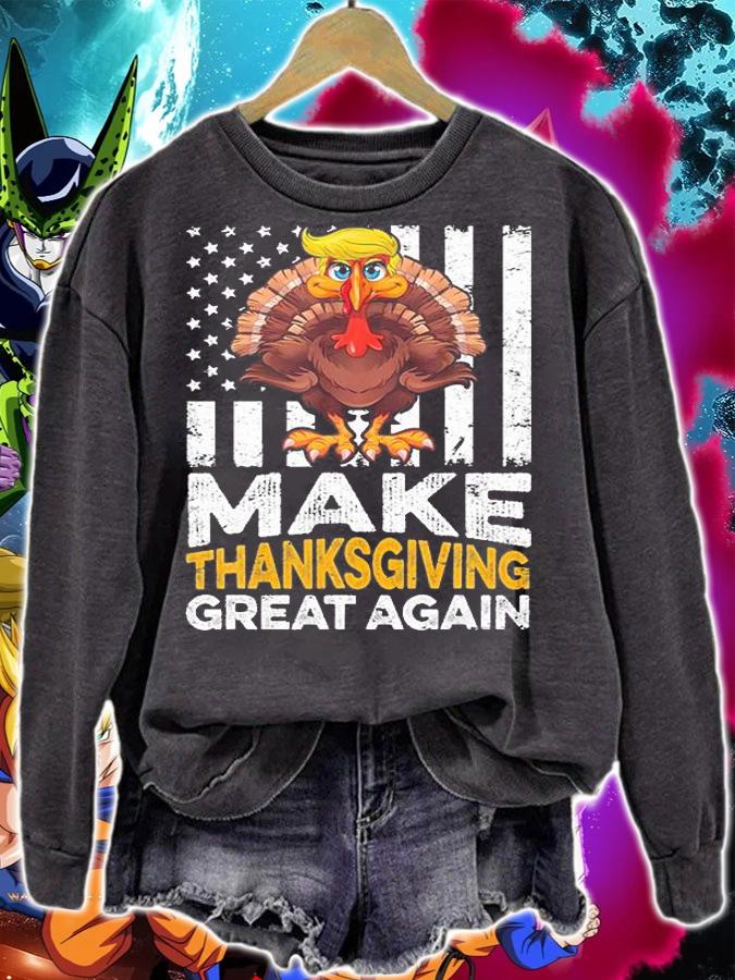 Make Thanksgiving Great Again Shirt Gift Funny Turkey US Flag T-Shirt sweatshirt