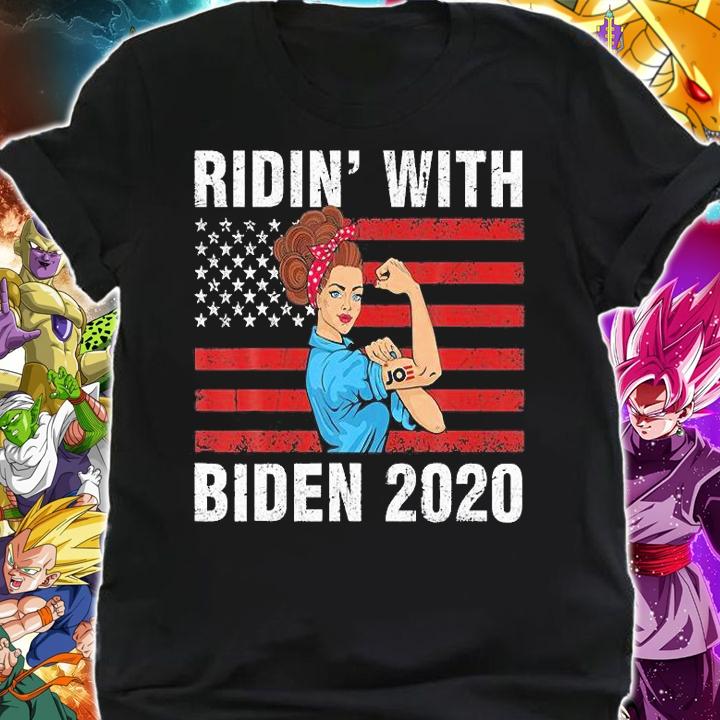 Rindin' With Biden 2020 Girl USA Flag T-Shirt shirt