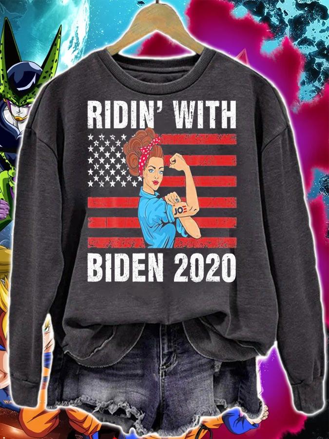 Rindin' With Biden 2020 Girl USA Flag T-Shirt sweatshirt