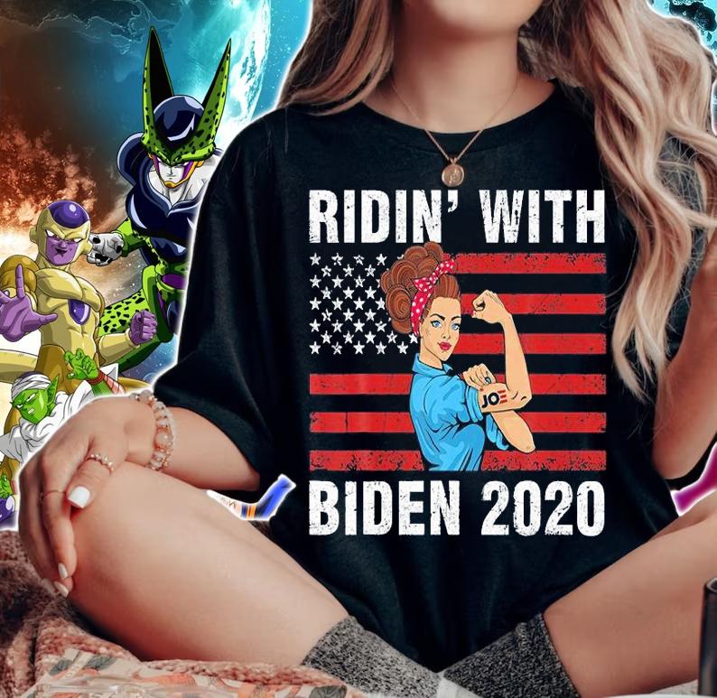 Rindin' With Biden 2020 Girl USA Flag T-Shirt woman shirt