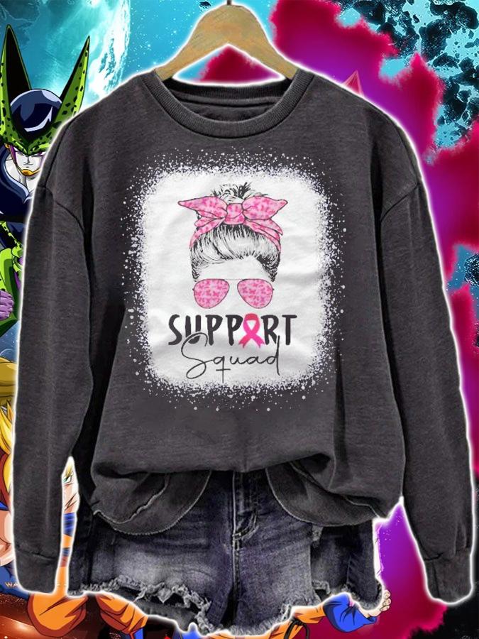 Support Squad Messy Bun Pink Warrior Breast Cancer Awareness t-shirt sweatshirt