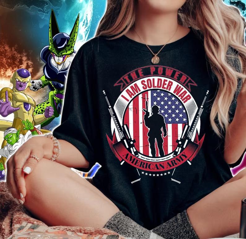 The Power I Am Solder War American Army Guns US Flag T-Shirt woman shirt