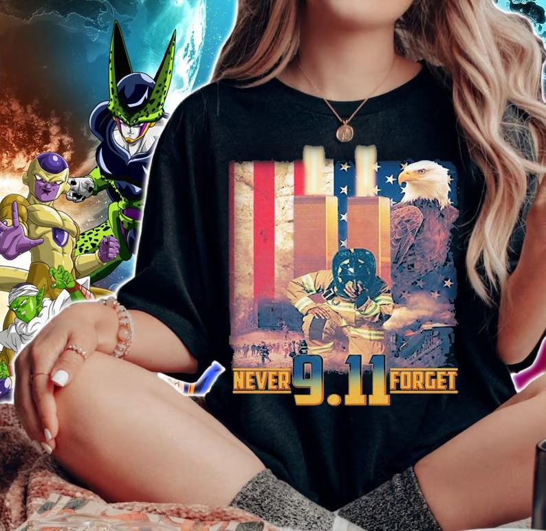 Never forget 9 11 September 11 memorial New York City firefighter T-shirt woman shirt