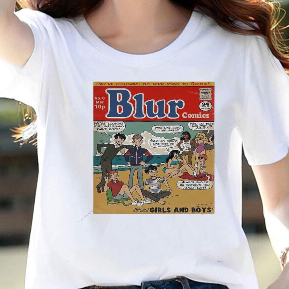 They're following the herd down to greece Blur shirt woman shirt