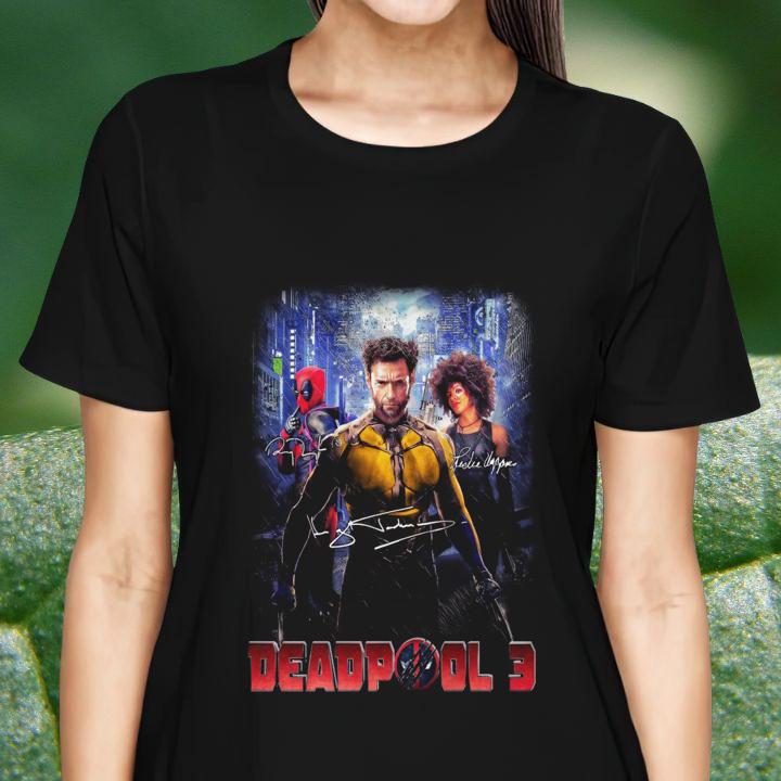 Deadpool 3 Deadpool And Wolverine Characters Signatures T-Shirt womenshirt
